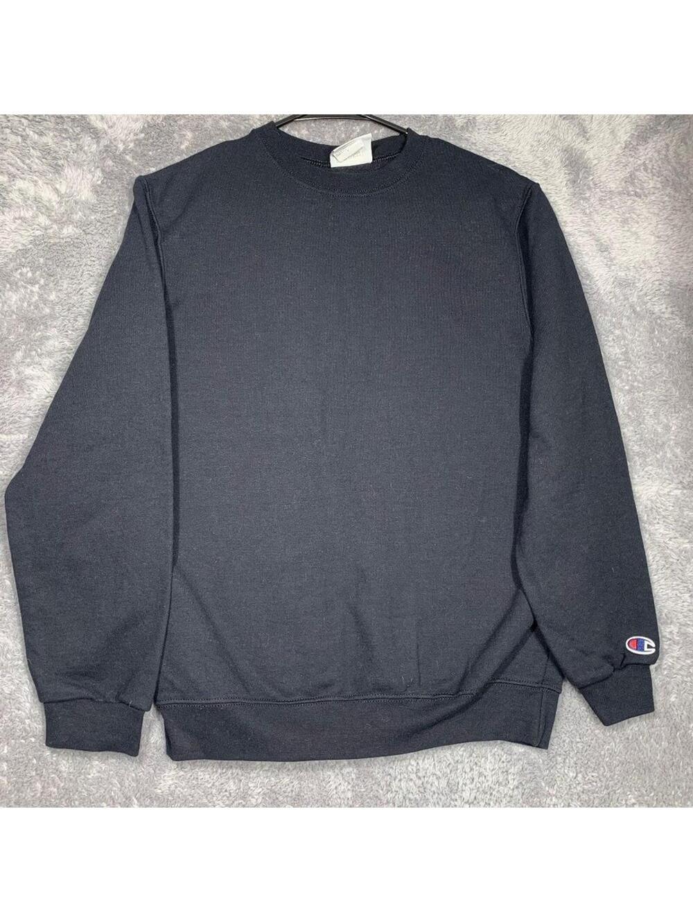 Champion Sweatshirt Youth Large Black Eco Authentic Crewneck Fleece S690 BK